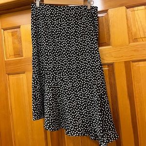 Black and white floral skirt with asymmetrical flounce by LUSH